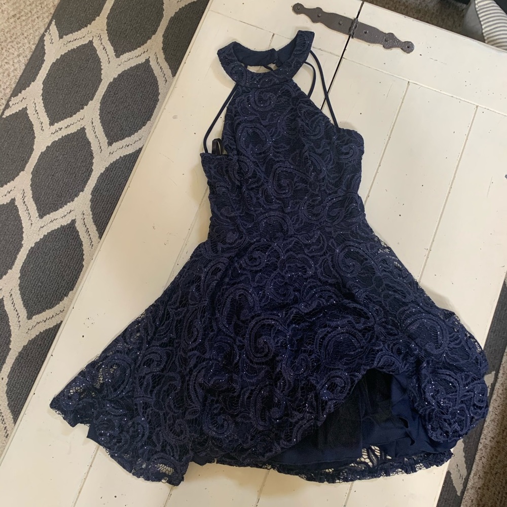 Navy blue cocktail dress.